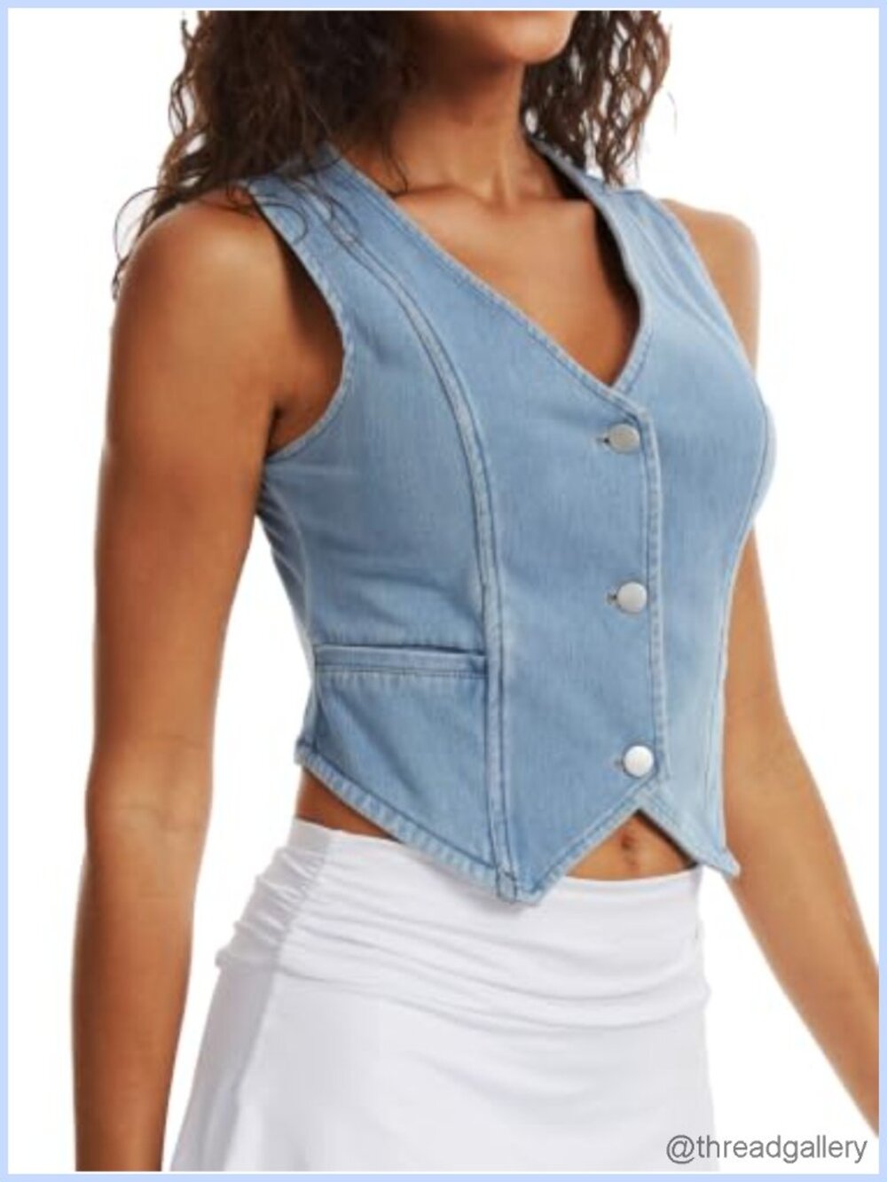 Cropped Denim Vest Top for Women Stretch Jean Vest with Pockets